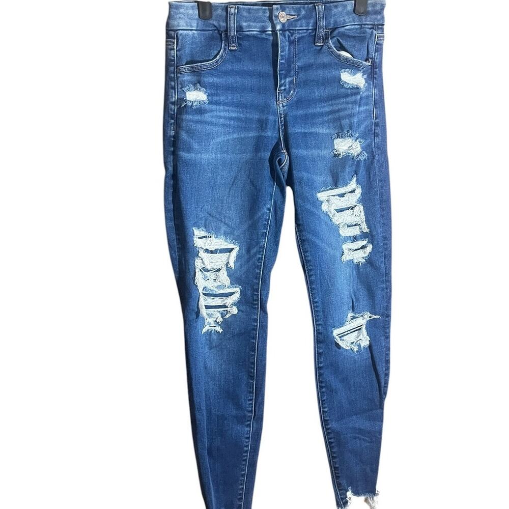 American Eagle Curvy High-Rise Jeggings Medium Wash Size 4 Distressed